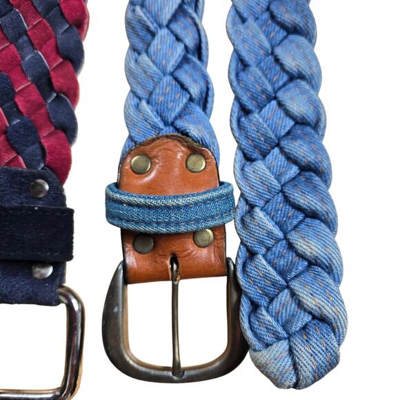 2 1970s Braided Belts: Keegin Denim and Leather, Canterbury  Braided Suede Sz 36 - Picture 3 of 8